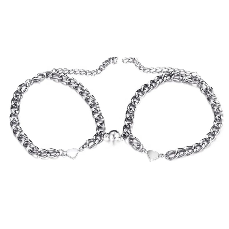 Hot Selling 2pcs Couple Bracelet With Magnetic Heart Men Women Bracelets Wholesale