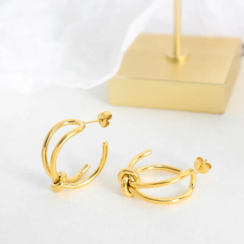 2023 New Design Pvd Gold Plated Stainless Steel Unique Creative Personality Knot Earrings for Women Boucle Doreille Bijoux
