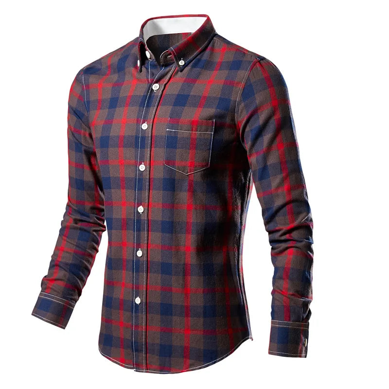 RNSHANGER Spring Men Clothes Designer Plaid Shirts Vintage Long Sleeve Social Business Mens Dress Shirt Casual Workwear Shirts