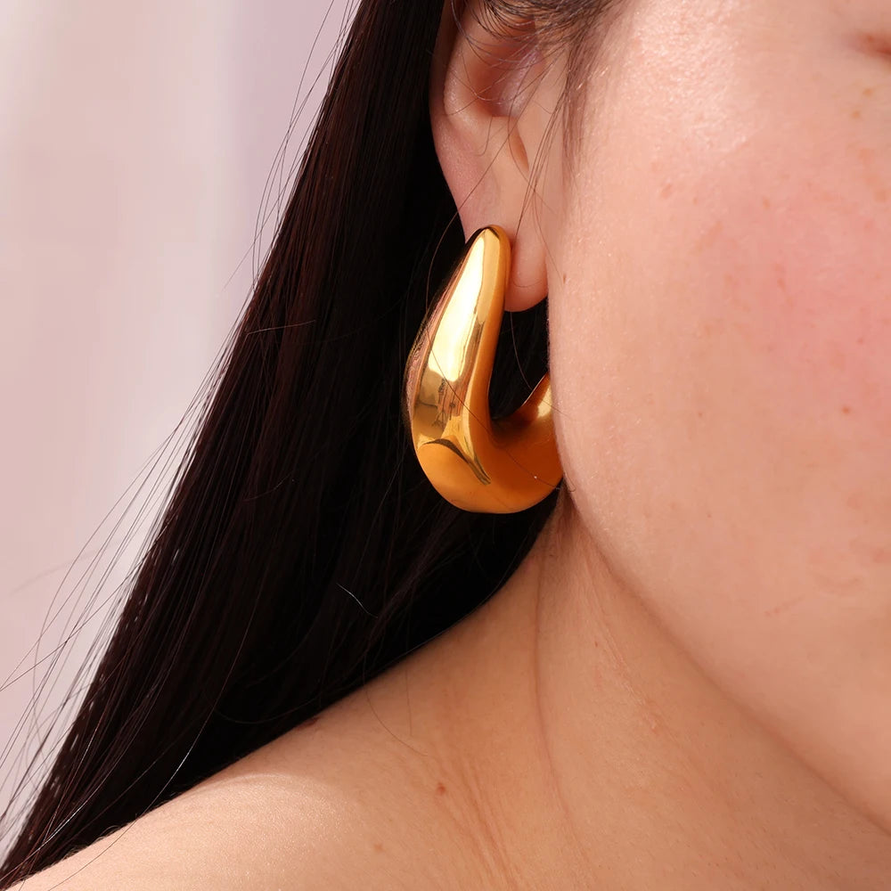 High Quality Casting Jewelry Geometric 18K Gold Plated Sud Stainless Steel U Shape Chunky Hoop Earrings for Women No Tarnish