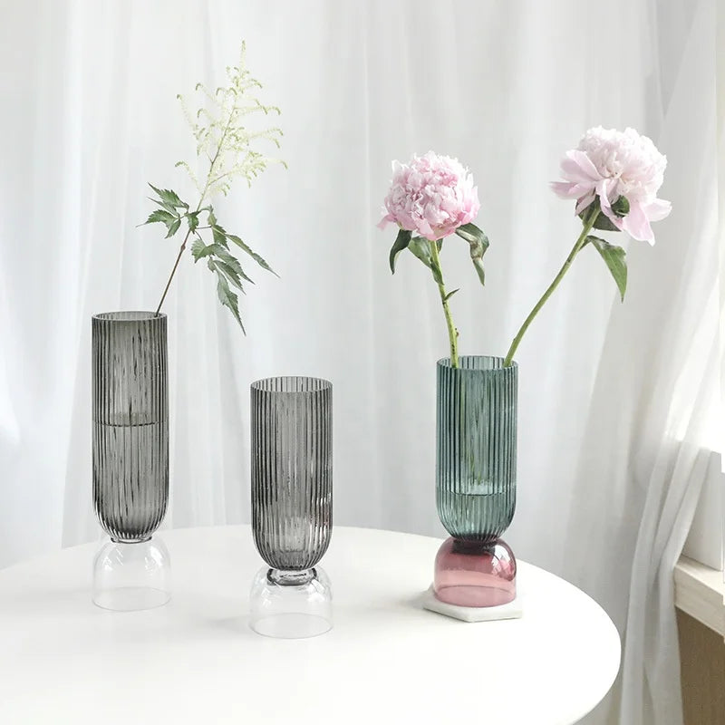 Nordic Daisy Striped Glass Vase Combination Flower Arrangement Fruit Plate Light Luxury Home Decoration Ornaments Glass Vase