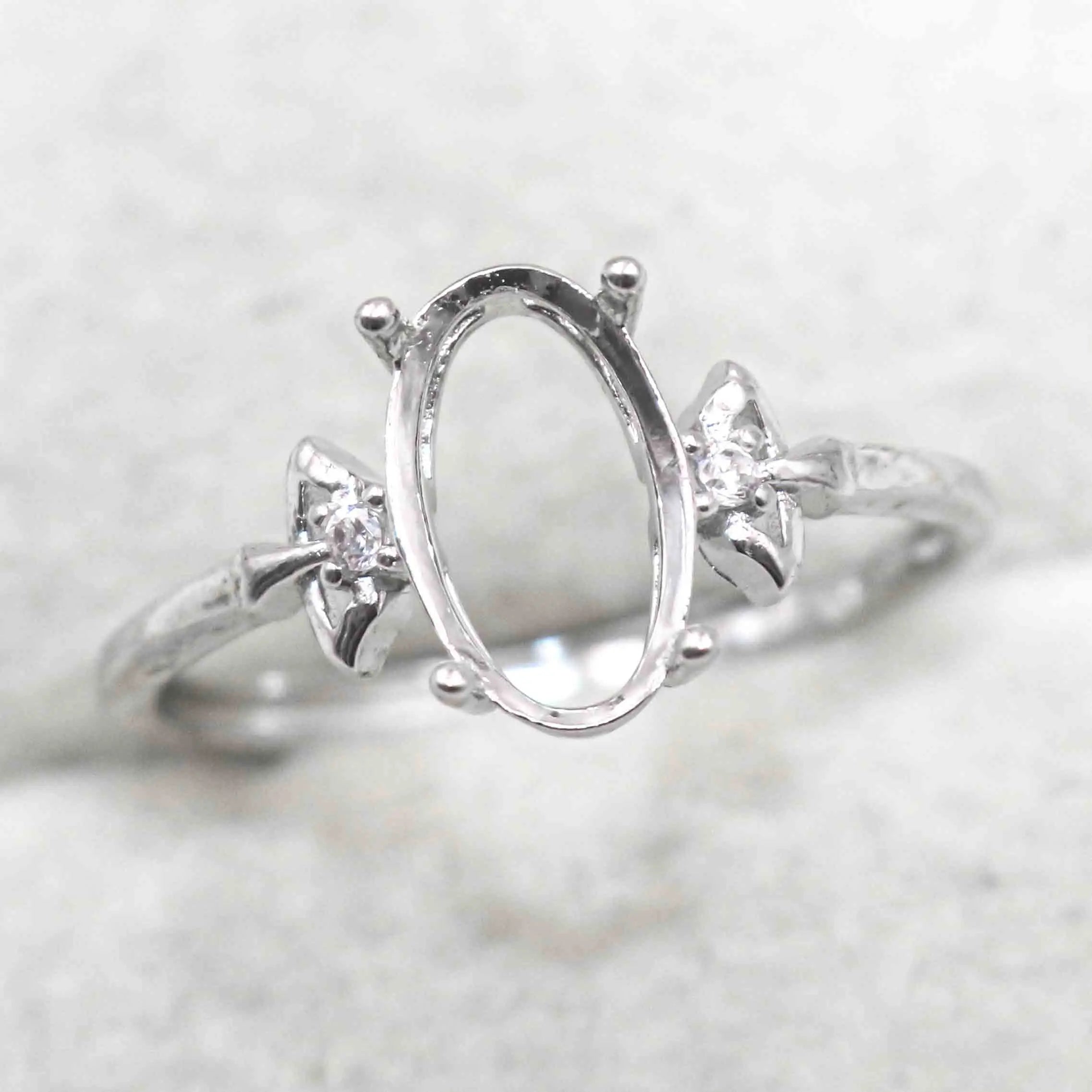 Sterling Silver 6*10mm Semi Mount Ring Empty Frame Blank Support Setting S925 Base Holder Without Center Stone for DIY Inlay