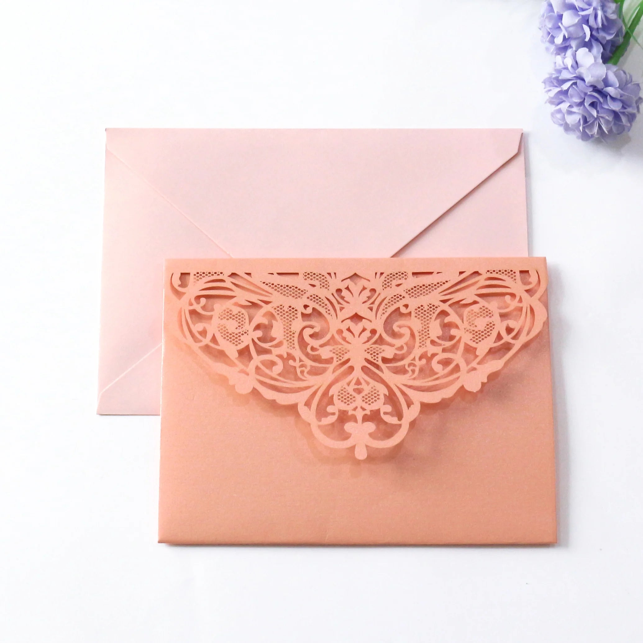 New Pocket Flesh pink Wedding Invitation Card Laser Cut Tri-fold Invitations Greeting Gift Cards for Wedding Decoration