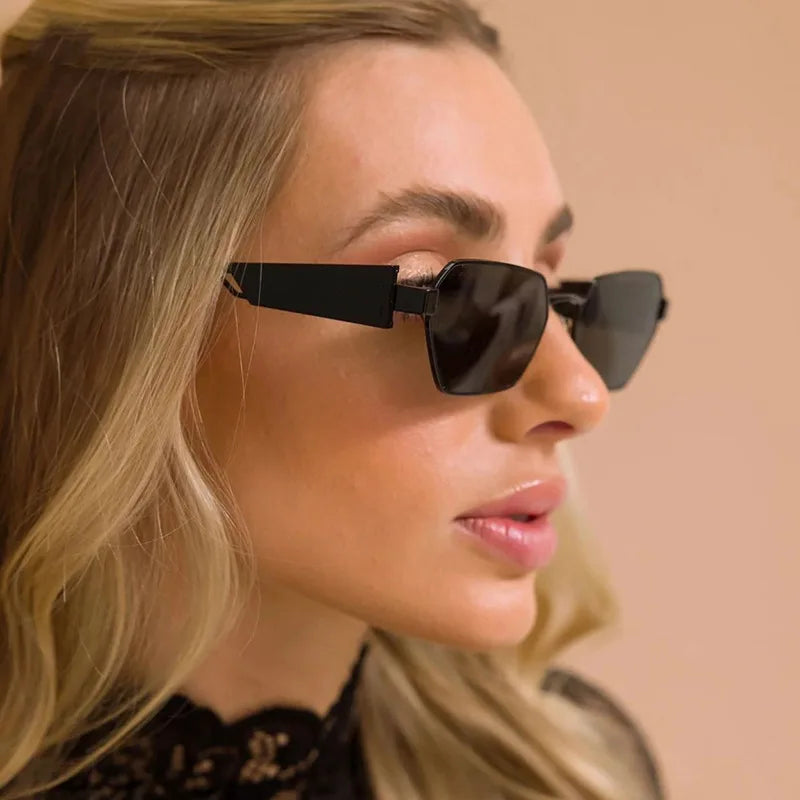 Fishing Mens Amber Lens Sunglasses Real Gold Eyewear Champagne Metal Cat Eye Sunglass Pentagon Eyeglass
