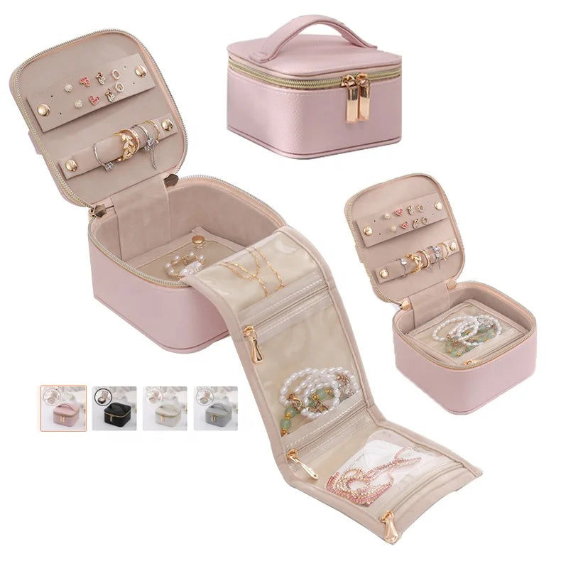 Detachable PU Velvet Jewelry Case with Travel Organizer Box for Earrings Necklaces Bangles for Storage and Organization