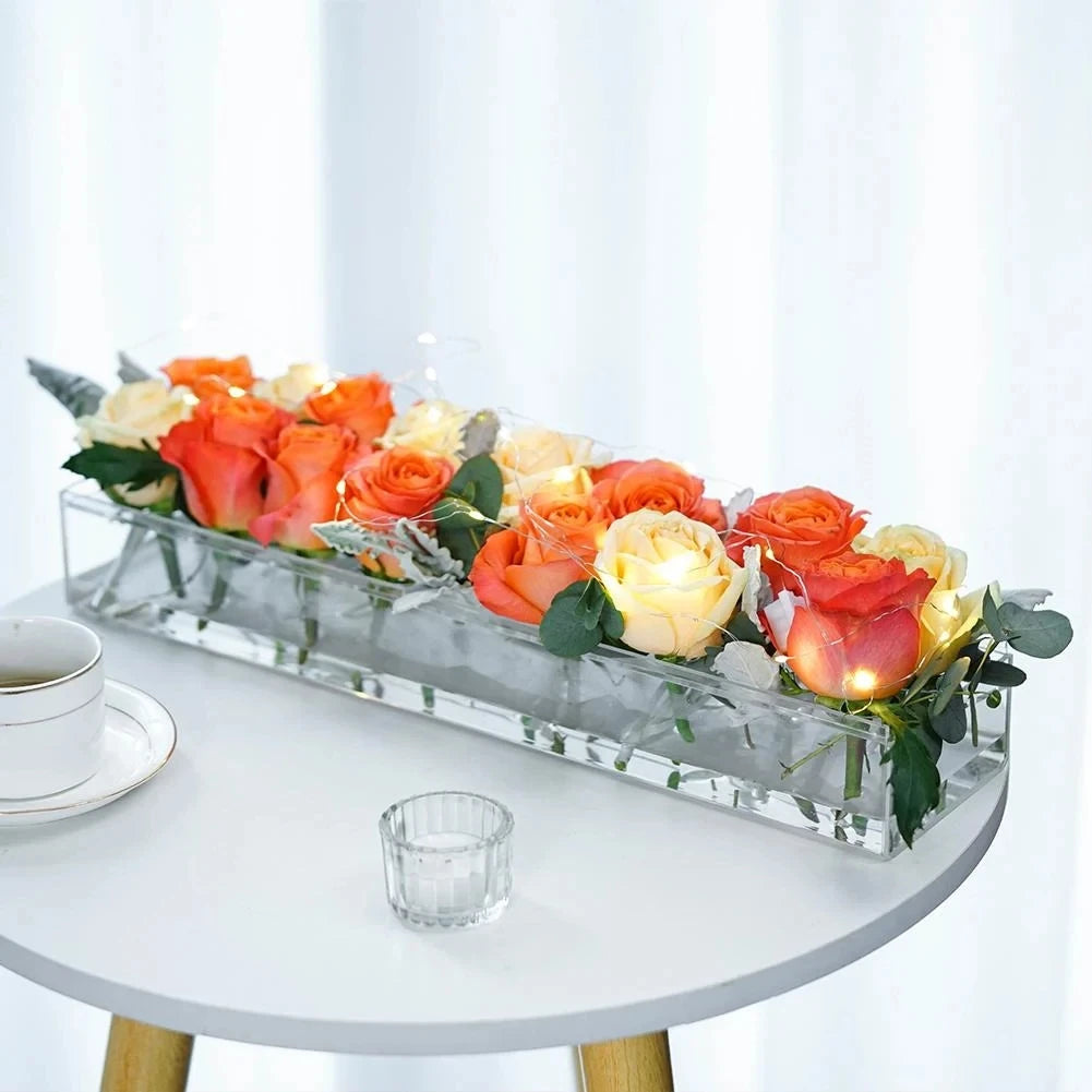 12 Inches Long Rectangle Vase Acrylic Modern Vase Acrylic Flower Vase for Centerpieces
