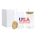 US Warehouse RTS 16oz Sublimation Blanks Glass Tumbler Mugs Clear Single Wall Glass with Bamboo Lid Plastic Straw 25pcs/ctn