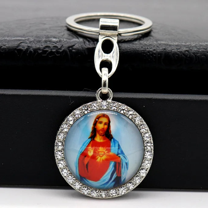 Round Shape Metal Pendant With Diamond Key Chain Accessory Pendant Bag Pendant