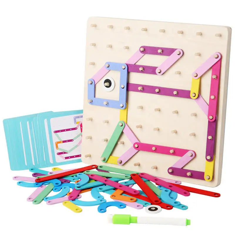 Montessori Childhood Wooden Shaped Nail Board Creativity Versatile Geometry Teaching Aids Educational Puzzle Toys for Kids