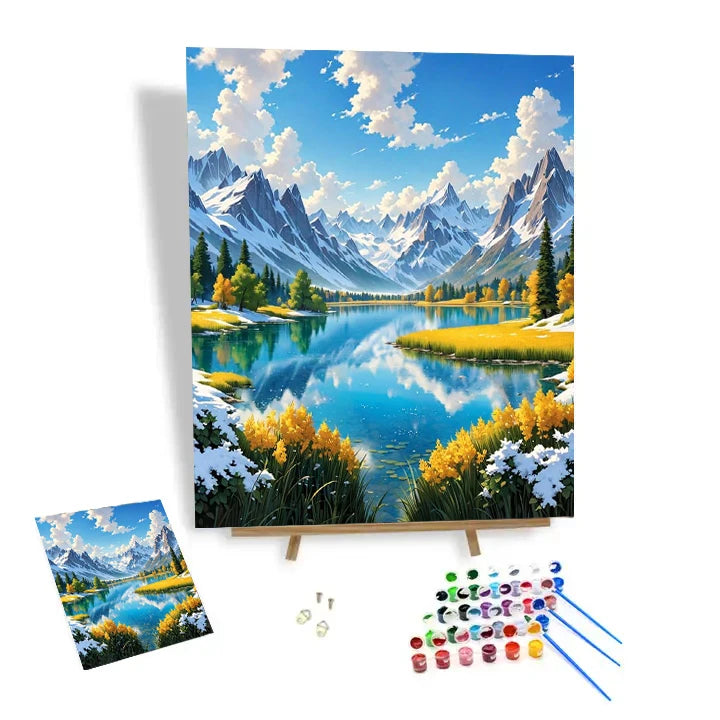 Hot Popular Diy Painting by Number Kit Snow Mountain Digital Oil Painting 24 Colors Acrylic Home Decor 16X20 Inch