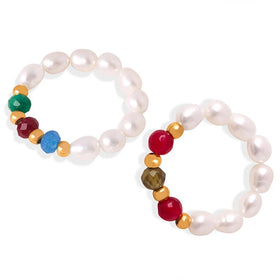 Wholesale Moq 1 Geometric Agate Beads Stainless Steel 18K Gold Plated Rings for Daily Wear Festival Commemoration