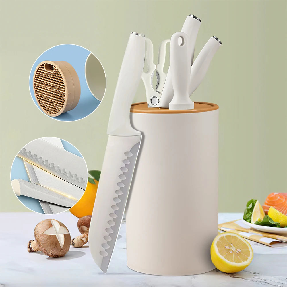 6-Piece Kitchen Knife Set with Universal Knife Block Anti-Rust Non-stick Stainless Steel Sharp Chef KnifeErgonomical Design