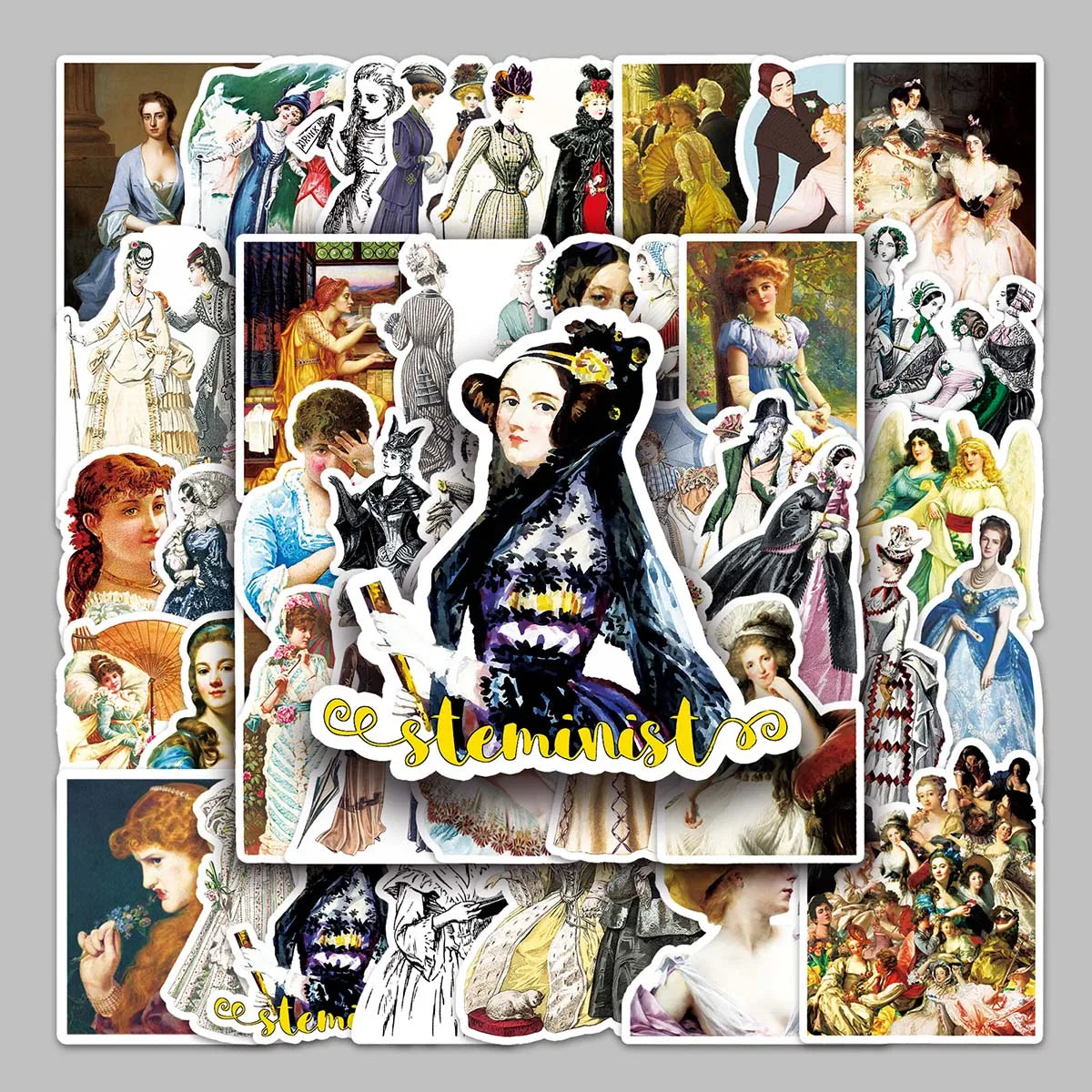 50PCS Factory Wholesale Vintage Oil Painting Style Art Fresh Personality Court Woman Stickers Headphones Refrigerator Stickers