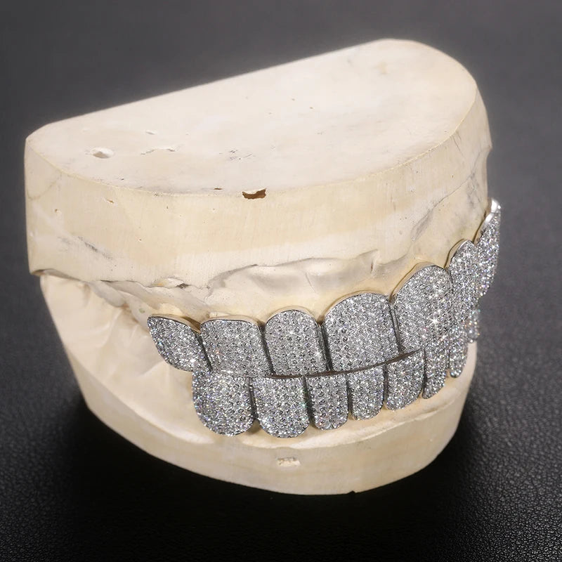 Custom Made Hip Hop Iced Out Solid Chunky Gold Bust Down Silver Fine Jewelry Deep Cut VVS Moissanite Diamonds Teeth Mouth Grillz