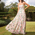 Enyami Women's Square Collar Clothing Spring Summer Floral Printing Sleeveless Sweet Flower A-line Cake Maxi Dress