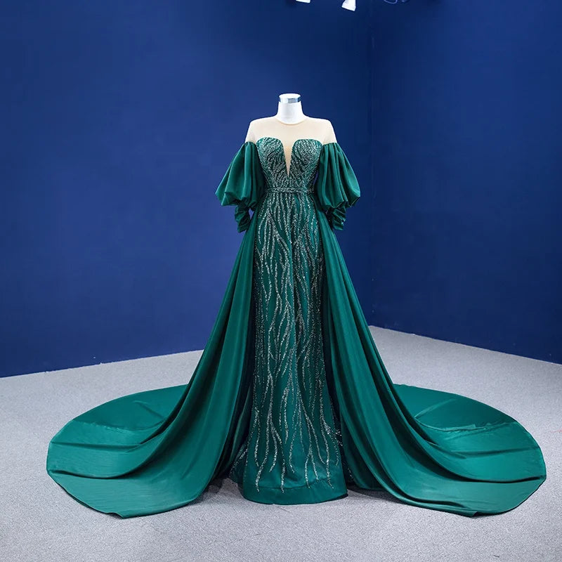Rsm67428 New Luxurious and Elegant Sequined Tail Green Evening Dress