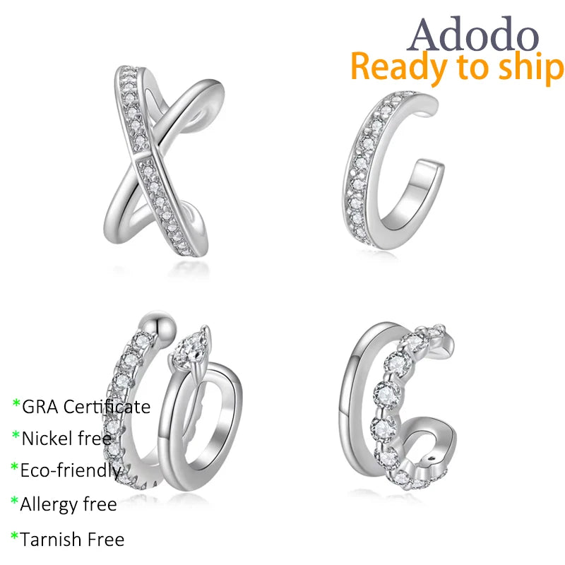 Korean-style Fresh Jewelry 925 Silver Real VVS Full Moissanite Ear Hook No Ear Piercingear Fine Cuff Earrings for Women