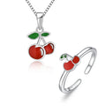 Wholesale 925 Sterling Silver Cherry Jewelry Set with Red Enamel & Green Leaves
