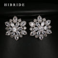 HIBRIDE 2017 Clear Crystal Big Flower Shape Earrings White Gold Color Zirconia Stud Earring Party Gifts E-60