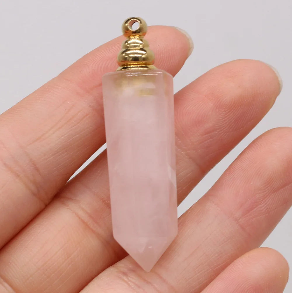 Hongzhuo Rose Quartz Bullet Shape Perfume Bottle Diffuser Jewelry Crystal Healing Stone Gem Charm Healing Crystal Pendants