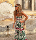 2023 Women's New Summer Beach Vacation Long Dress With Printed Hanging Strap and Large Sweeping Floor Dress