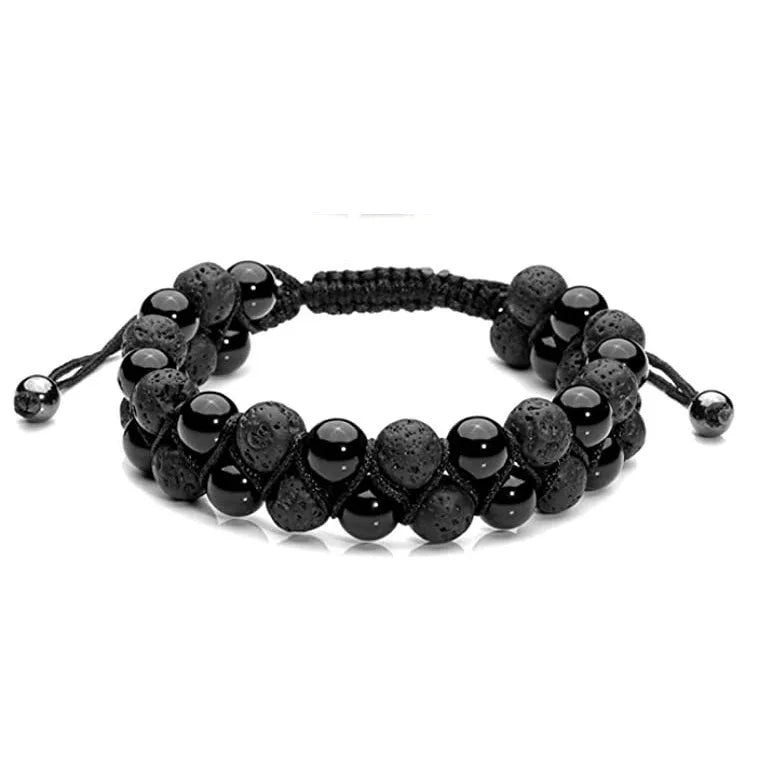 Natural Gemstone Tiger Eye Double Layers Stress Relief Macrame Adjustable Rope Beaded Bracelets for Men