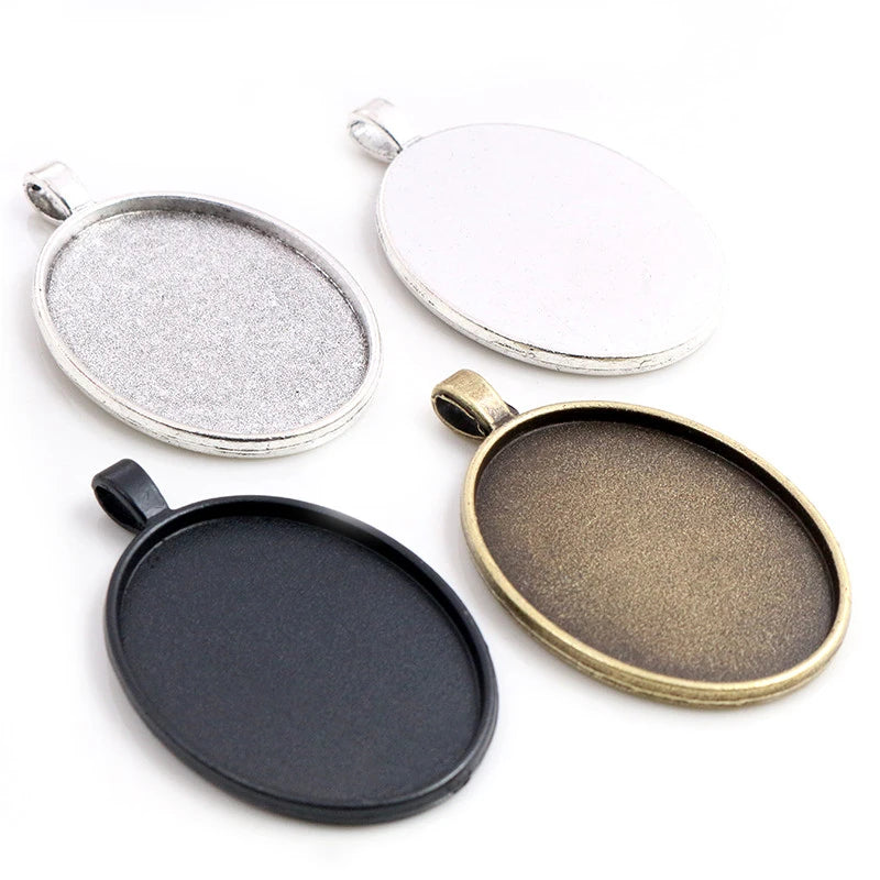Fit 30x40mm Simple Classic Pendant Blank Bezel Trays Oval Cabochon Base Setting DIY Necklace Jewelry Making Supplies