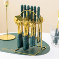 Court Style 24pcs White Gold Marble Ceramic Handle Stainless Steel Cutlery Sets Spoon Fork with Gold Holder