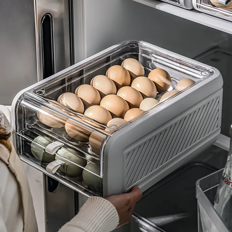 Pull-out Double 6 (6*2) Grids Egg Box Plastic Storage Box Kitchen Refrigerator Organizer