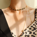 2026 Trendy  Jewelry Stainless Steel Link Chain Leather Choker Tassel Necklace
