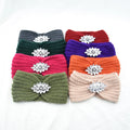 Korean Luxury Fashion Winter Wide Elastic Knitted Headband Hair Hoop Crystal Flower Twist Crochet Women Knot Rhinestone Tip Top