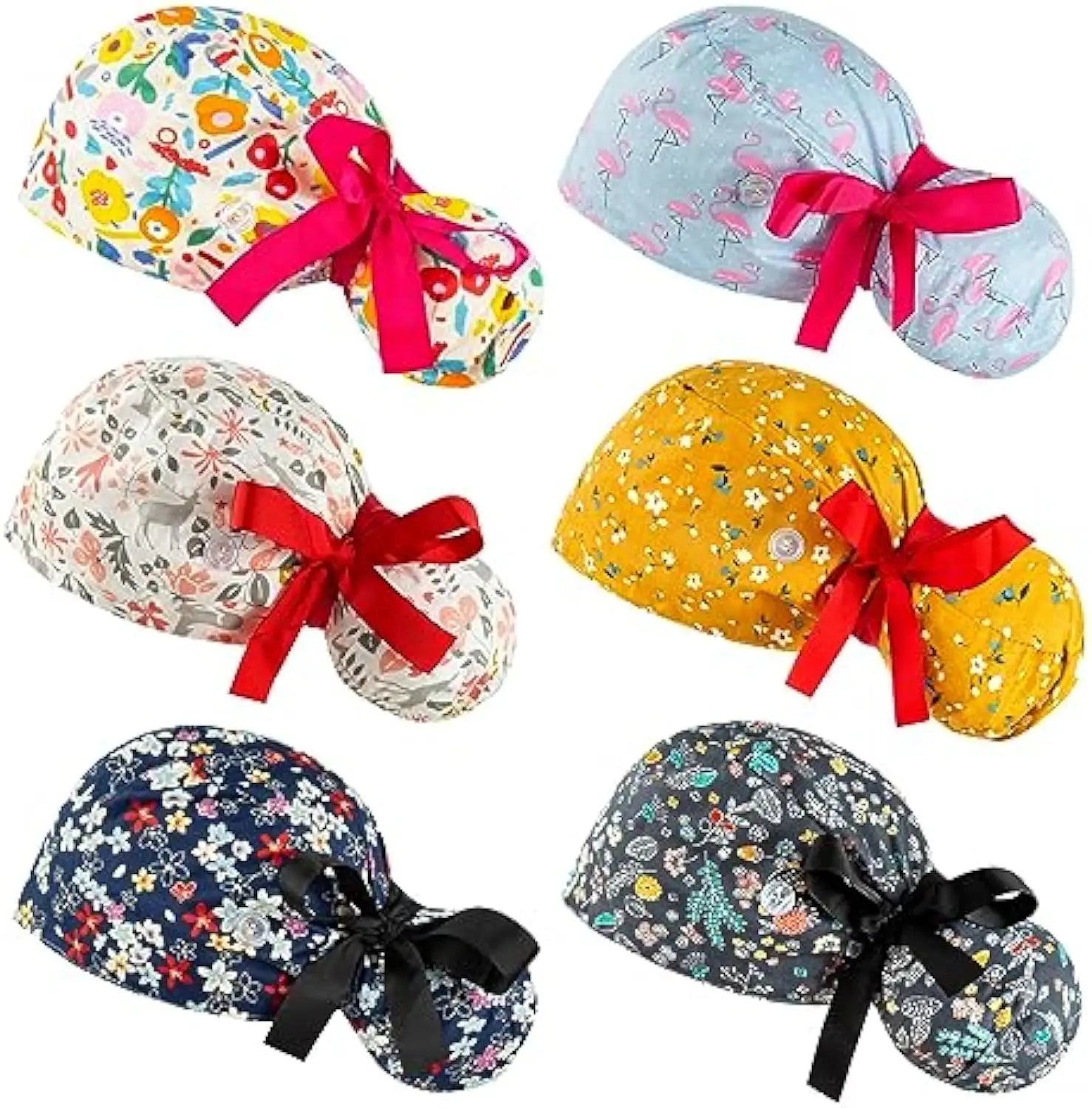 Scrub Caps Women with Buttons Sweatband Hats with Hairband Scrub Caps for Women for Working Cooking Healthcare Painting Gym