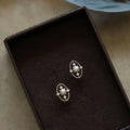 French Vintage Elegant 14K Gold Plating Pure 925 Sterling Silver Hollow Oval Pearl Stud Earrings for Women Girls Jewelry