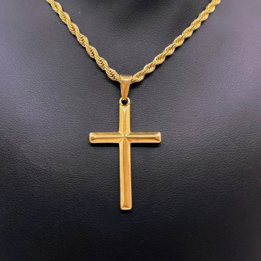 Custom Beveled Cross Necklace Stainless Steel Vintage Silver Double Side Cross Charm Pendant Necklace for Jewelry Making