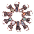 Wholesale Vintage Copper Cute Owl Shaped Irregular Stone Pendant Multi-Color Agate Stone Pendant for Necklace Making As Gift
