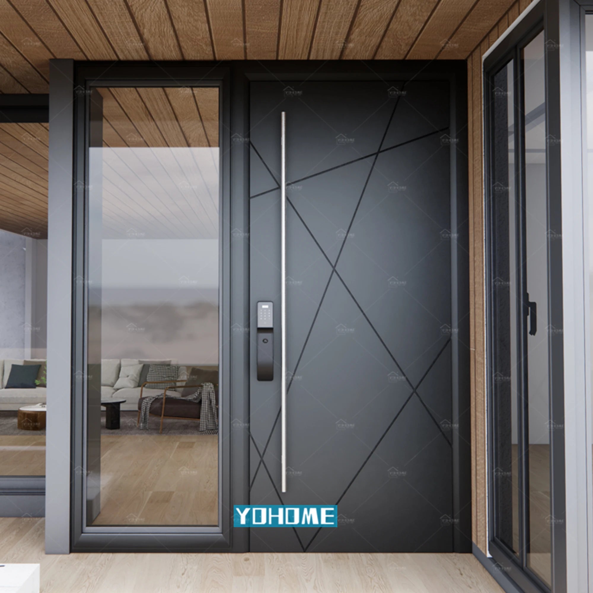 Australian Style Anti-theft Front Doors With windows Exterior Main Door With Glass Security Entrance Door With Side windows