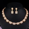 Dubai Gold Plated White Cubic Zircon Big Square Shape Necklace Earrings Wedding Bridal Luxury Jewelry Set Accessories for Women
