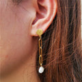 Stainless Steel Jewelry 18k Gold Freshwater Pearl Earrings Long Chain Dangle Stud Earring for Women
