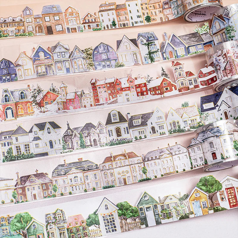 1Roll Tape Country House Series Houses Landscaping Stamping Handbook Materials Collage European Style