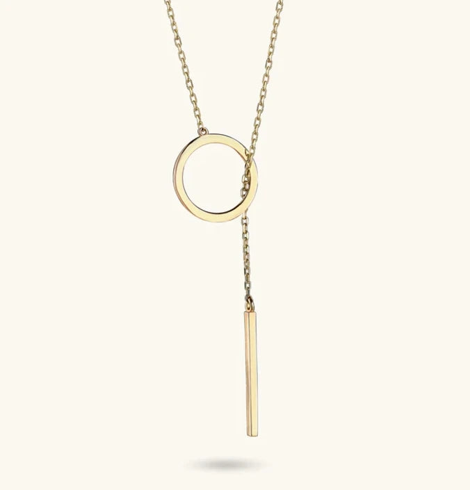 Inspire Jewelry Best Selling 18K Gold Plated Stainless Steel Trendy Open Circle Y With Vertical Lariat Bar Looped Necklace