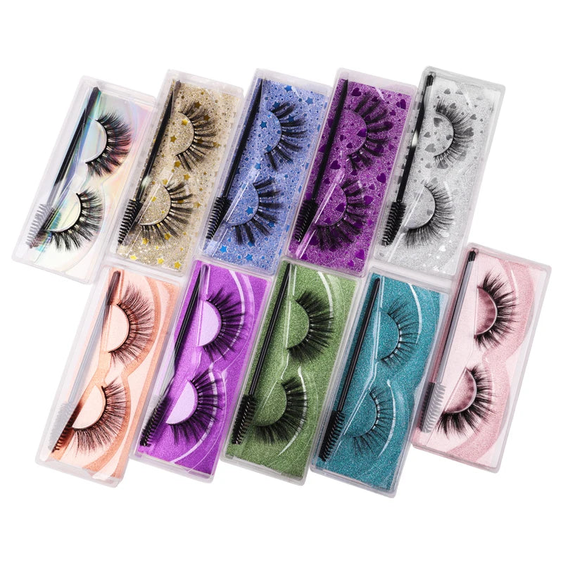 Medium Long Faux Mink Eyelashes Vendor Natural Thick Handmade Eyelahse Brush Vegan Mink Silk Eyelashes