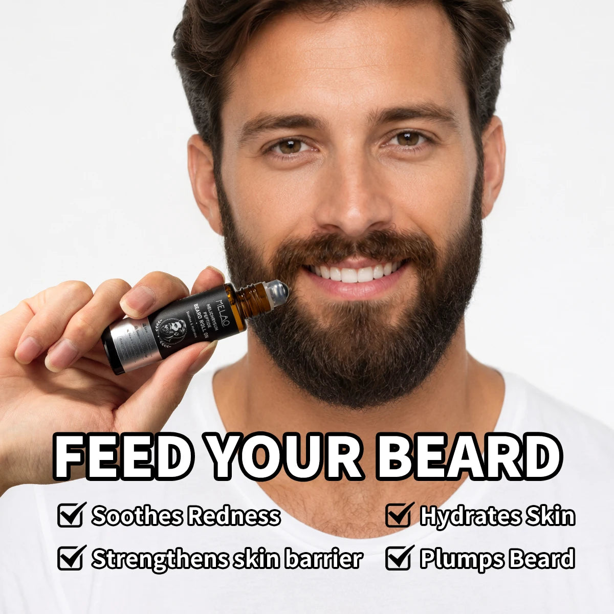 Helichrysum GHK-Cu Peptide Beard Growth Roll on Serum With PDRN Hyaluronic Acid Soothing Grey Hair Beard Reverse Serum for Men