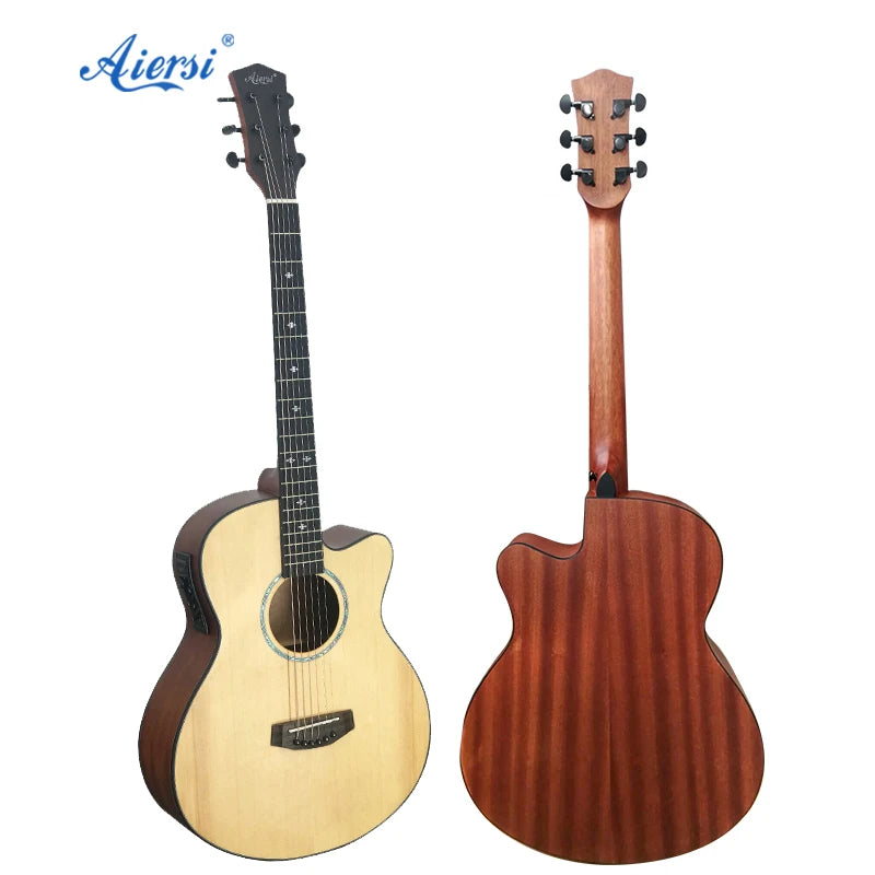 Aiersi Brand 40 Inch Solid Spruce Top Mahogany Body High Quality Electric Acoustic Guitar With 4 Band Preamp Piezo Pickup