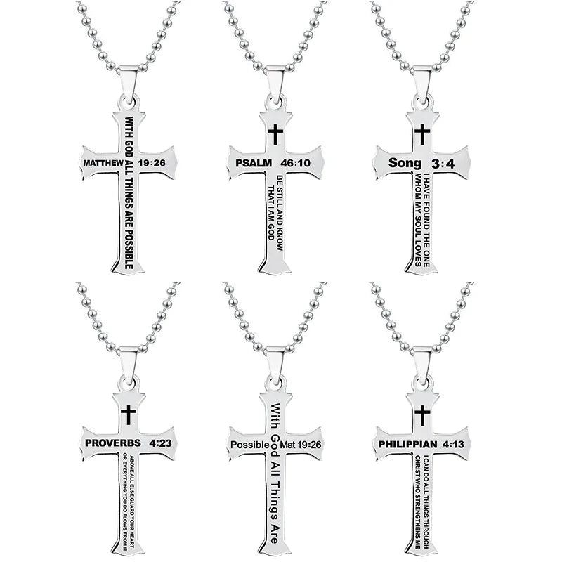 Stainless Steel Christian Necklace Faith Religious Jewelry for Women Bible Verse Cross Pendant Prayer Charm Necklace