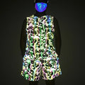 Polyester Spandex Breathable Iridescent Reflective Mushroom Printing Summer Jogging Running Sports Suit Set Carnival Shorts Vest