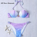 Mermaid Shell Bra Push up Two-Piece Suit Swimwear Gradient Color Beachwear Sexy Bikinis Set Swimsuit Biquini