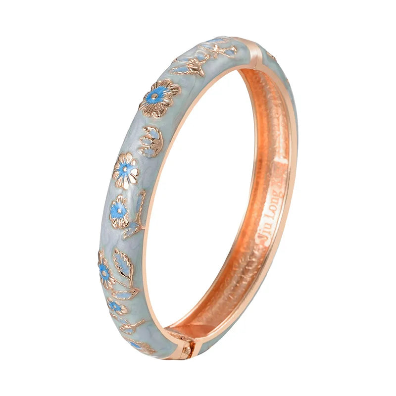 Daili Wholesale Gold Plated Blue Enamel Charm Cuff for Bracelet Colorful Zinc Alloy Cloisonne Bangle Fashionable Charm Bangle