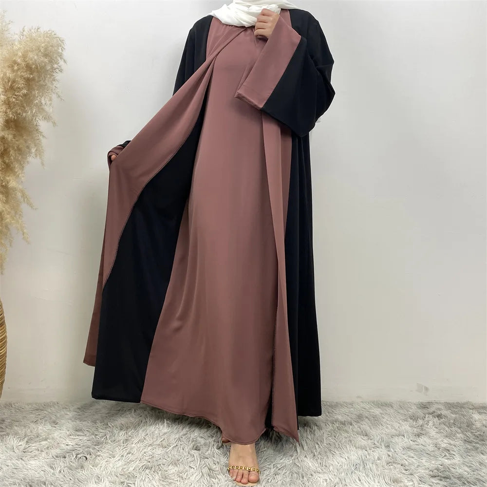 Long Dubai Abaya Women's Muslim Dress Cardigan Style Spliced Robes With Sun Protection One Size Fits All
