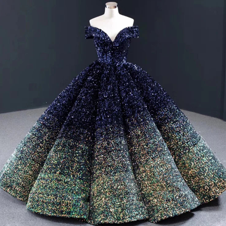 Luxury Sequins Sparking Prom Dresses Lace up Back Formal Evening Gowns