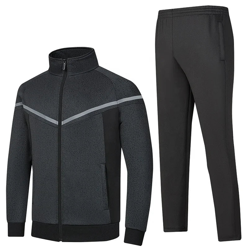 Jogging Running Casual Sport Training Polyester Athletic Black Set for Mens Two Piece Logo Custom Tracksuit